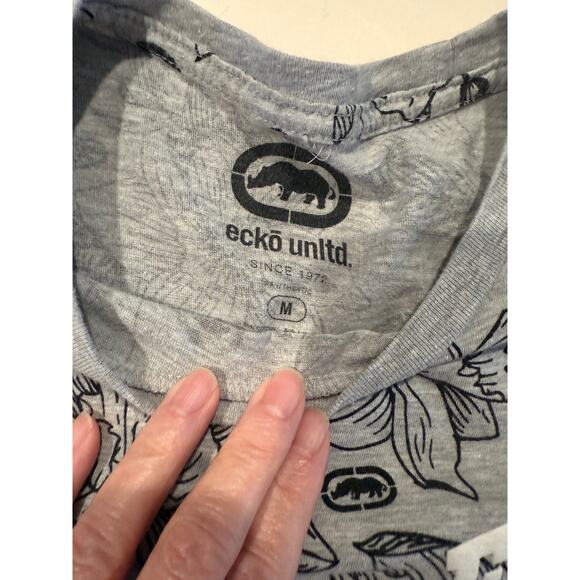 Ecko Unltd T-Shirt M Gray Floral Logo Graphic Tee Streetwear Y2K Skate Style - Picture 2 of 8